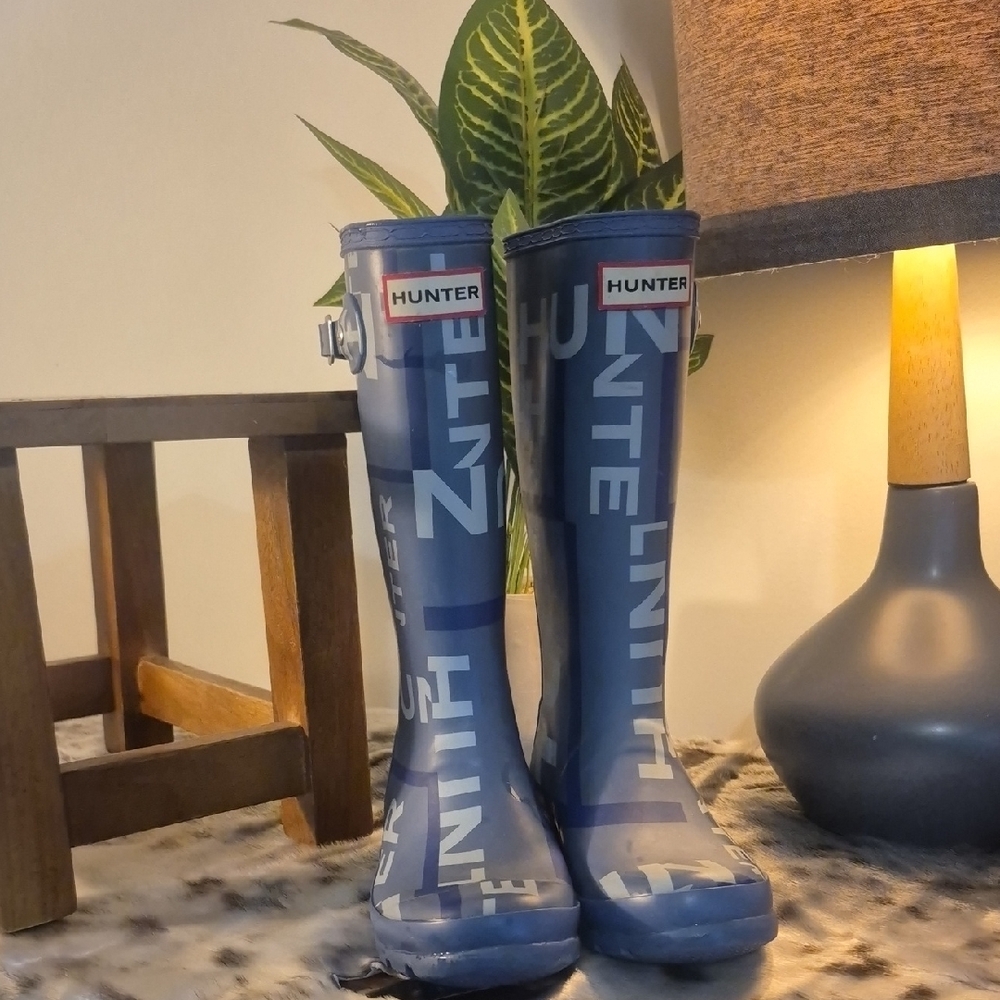 Hunter Blue Graphic Tall Rain Boots